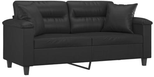 vidaXL Sofá de 2 plazas con Cojines Cuero sintético Negro 140 cm