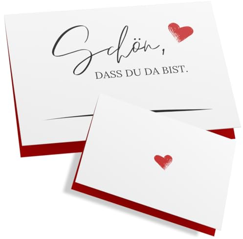 ZETTMANN® 50er Premium Tischkarten Hochzeit Schön dass du da bist 85x55mm I Tischkarten Geburtstag I Platzkarten I sehr gut beschreibbar (rot - kursiv)