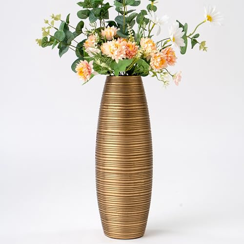 Leewadee Vase Décoratif 34 cm - Haut Vase Polyrésine Doré pour Buffet & Table