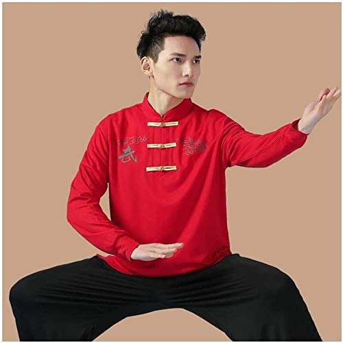 ZXLHBJOK Martial Arts Kung Fu Suit Men's Kung Fu Suit Clothing, Chinese Traditional Tai Chi Qigong Martial Arts Wing Chun Shaolin Taekwondo Training Suit (Color: Red, Size: A (xs)