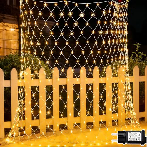 Redefun 3 x 2m Rete di Luci Albero di Natale, 2 Pz 200 LED Rete Luminosa da Esterno, 8 Modalità con Timer, Impermeabile Catene Luminose per Casa Balcone Giardino Parete Matrimoni Deco-Bianco Caldo
