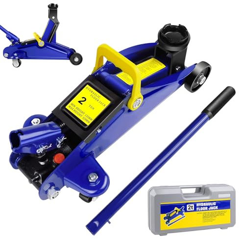 Car Lift Jack Low Profile Floor Jack Hydraulic Trolley Service, 2 Tonne / 4000lbs Load Capacity, Lift Range 5.3 to 12.6, with Swivel Casters, Carry Case (Blue)