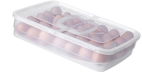 Boîte de Rangement D'œufs en Plastique Portable, 34 Grilles, Poignée de Transport D'œufs, Réfrigérateur de Cuisine en Plein Air