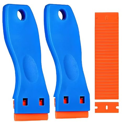 CPJJ 2 Raschietto e 20 Lame in plastica, Razor Blade Spatola, Rimozione Adesivo in plastica, Rimozione della Colla in Vinile, Adesivo di Vetro, Tinta Finestr, Blu, 22 pezzo
