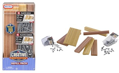 little tikes Creative Construction Wood, Nails, & Screws Bundle - Includes 9 Refill Items, Pretend Play Construction Set, Suitable for Boys and Girls Ages 3+ Years
