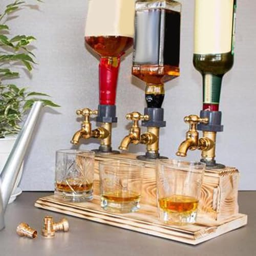 Dispenser per liquori, alcol e whisky, in legno, a forma di rubinetto, per casa, pub o cucina, bar, set di bicchieri (A)