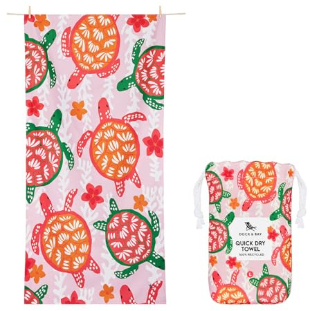 Dock & Bay Strandhandtuch - Schnell trocknende Mikrofaser, ohne Sand - Kompakt, Leicht - 100% recycelt - Inklusive Beutel - Turtley Tropical, Large (160x90cm, 63x35)