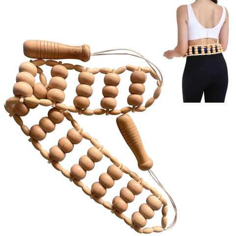 mizikuu Massageroller Rücken mit Griff, Holz Massagegerät Anti Cellulite Rückenmassagegerät Maderotherapie Faszienroller mit Griff Massageroller für Nacken, Beine, Rücken