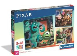 Clementoni - Puzzle per Bambini 3x48 Pezzi Supercolor, per Bambini 5+ Anni, Illustrazioni Disney Pixar, Idea Regalo, Made in Italy, 32x22 cm, 25065