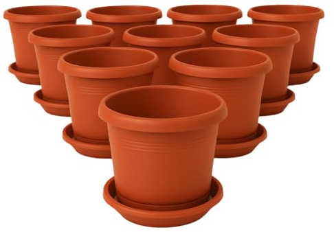2friends Lot de 8 pots de fleurs élégants de grande taille de couleur terre cuite : pot de 30 cm de qualité supérieure avec soucoupe – Pot de fleurs allemand grand pour toutes les conditions