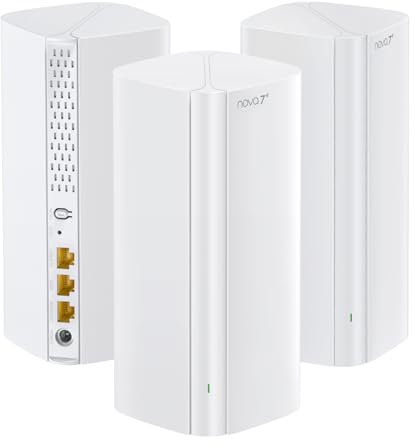 Tenda Nova ME3 Pro Système Mesh Wi-FI 7 - BE3600 Double Bande (2.4 GHz : 688 Mbps, 5 GHz : 2882 Mbps), Couverture jusqu'à 325 m² - 3 Ports Gigabit par unité, NFC, WPA3, MLO, 4K-QAM, Paquet de 3