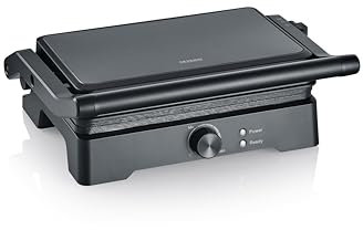 SEVERIN MultiGrill XL, hochwertige Keramikbeschichtung, große Grillfläche, PFAS-freie Grillplatten, fettarmes Grillen, Burger, Panini, Elektrogrill Indoor, 1800W, schwarz, KG 2391