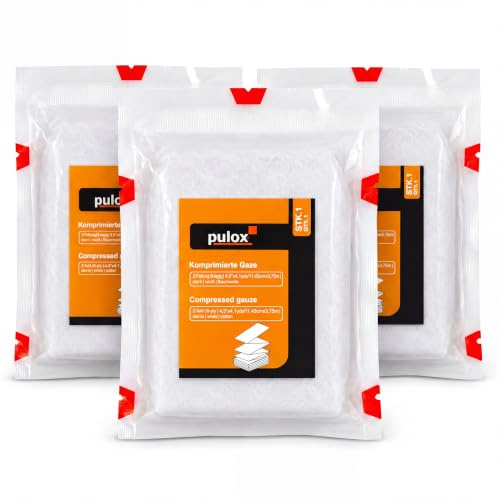 Pulox komprimerad gasväv – 3x steril gasvävskompress Bandage Akutförband 11,43 cm x 3,75 m