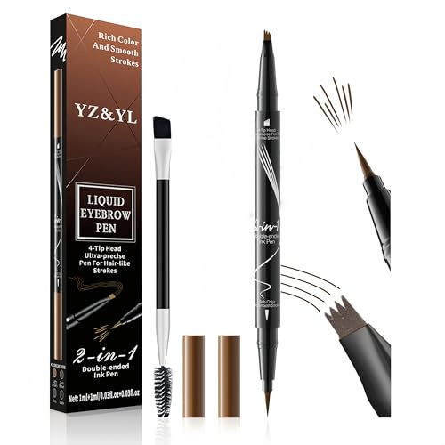 Crayon sourcils Waterproof, 2 en 1 Eyebrow Pencil, Avec Micro-embout à 4 Dents et Pointe Pinceau Précise,Résistant à La Transpiration, Longue Durée, Crée une Forme de Sourcil Naturelle (Marron clair)