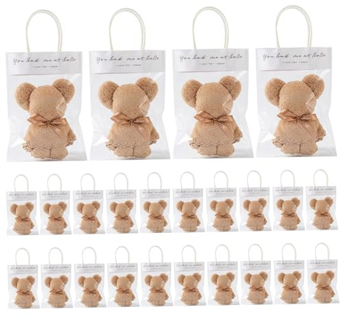 Paquete de 24 toallas de oso, regalos para baby shower con diseño adorable, opción para invitados de terciopelo coral marrón café, se despliegan en paños suaves de 12 x 12 pulgadas para bodas, sumi