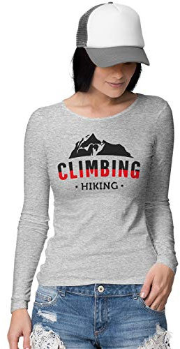 BLAK TEE Women's Hiking and Climging Slogan Long Sleeve T-Shirt M Grey