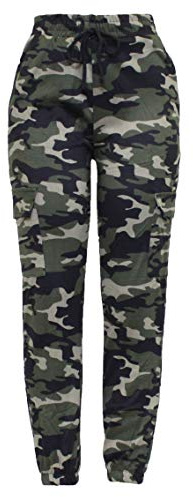 Barfly Fashion New Ladies Cargo Combat Stretch Casual Trousers Womens Slim Fit Sport Jogger (Camouflage, 14)