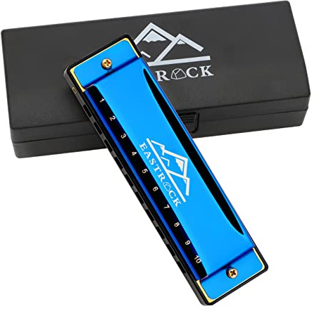 EastRock Harmonica diatonique en Do, harmonica diatonique 20 tones,10 trous pour débutant étudiants,Harmonica c avec étui chiffon de soin cadeau (10 Trous, Bleu)