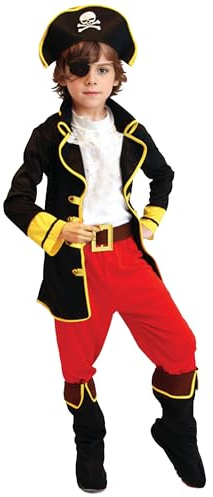 Cloudkids Costume da Capitano Pirata per bambini (L 7-9 anni) Costume di Halloween Cosplay Costume da Pirata per bambini - Costumi per bambini Include Patch Cappello e Cintura