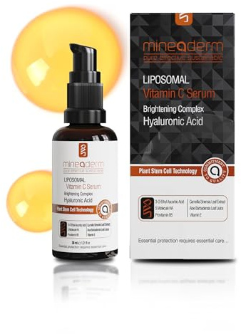 Mineaderm Liposomales Vitamin C Serum mit Ethyl Ascorbic Acid & Hyaluronsäure-Komplex – Gesichtsserum für fahle Haut und ungleichmäßigen Teint – Feuchtigkeitsspendende Pflege 30 ml