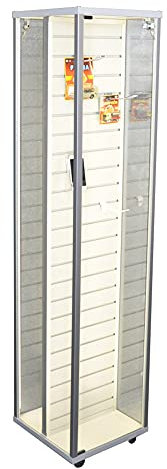 MHN Glasvitrine T 41,7 x B 41,7 x H 183 cm - schmale zweiseitige Alu Ausstellungs-Vitrine mit Lamellenwand abschließbar - Vitrine mit Lamellen - LED-Beleuchtung