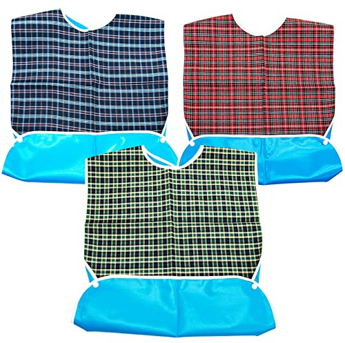 Lot de 3 bavoirs lavables pour adultes, pour personnes âgées, rouge, vert, bleu, bleu, L