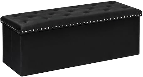 B FSOBEIIALEO Storage Ottoman Bench, Folding Tufted Ottomans with Storage, Extra Large 140L Storage Boxes Footrest Bench for Bedroom, Luxury Velvet Fabric 43 Inches Black
