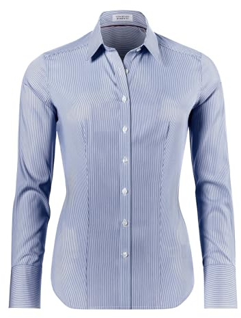 Vincenzo Boretti Blusa, Modern-fit/Corte Ligeramente más angosto, Cuello de la Camisa, de Rayas - fácil de Planchar Azul Oscuro/Blanco 34