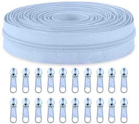 Sawoake #5 nylonspoledragkedjor från The Yard Bulk 10 meter med 20 st dragkedjereglage för gör-det-själv sömnad skräddarsydd hantverksväska plagg hemtextil... (himmelsblå)