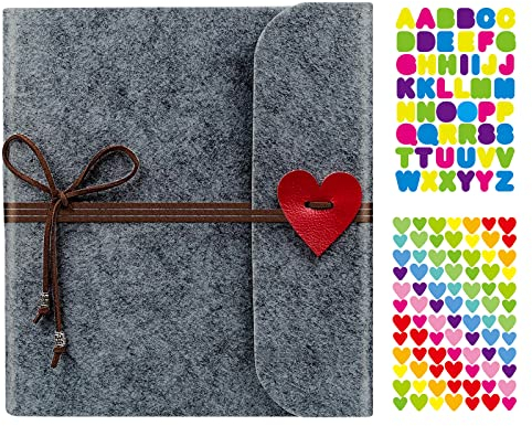 Fotoalbum zum Selbstgestalten, Vintage Filz Scrapbook Album mit 30 Schwarze Seiten, Fotobuch zum Selbstgestalten Valentinstag Geburtstag Jahrestag Geschenk Frauen, Grau, Filzprodukte (19 * 18.5 cm)