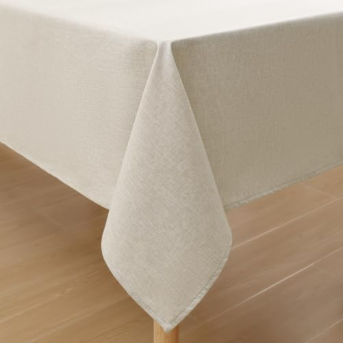 Homaxy Leinenoptik Tischdecke Abwaschbar Lotuseffekt Eckig 140 x 200 cm Tischtuch Leinendecke Wasserabweisend Tafeldecke Tischwäsche Fleckschutz, Beige