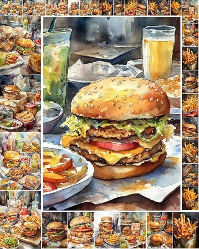 Decoupage Paper Pack (35 Sheets 6x8) Delicious Burgers, Fries and Other Fast Foods FLONZ Vintage Illustration Pictures Cards for Decoupage, Craft and Scrapbooking
