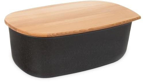 Go Practic Brotkasten mit Holzdeckel, Brotaufbewahrungsbox In Weiß, 37,5 x 23,5 x 15,5 cm, Perfekt Für Frisches Brot, Brotbehälter Für Die Küche, Elegantes Design, Hygienische Aufbewahrungslösung