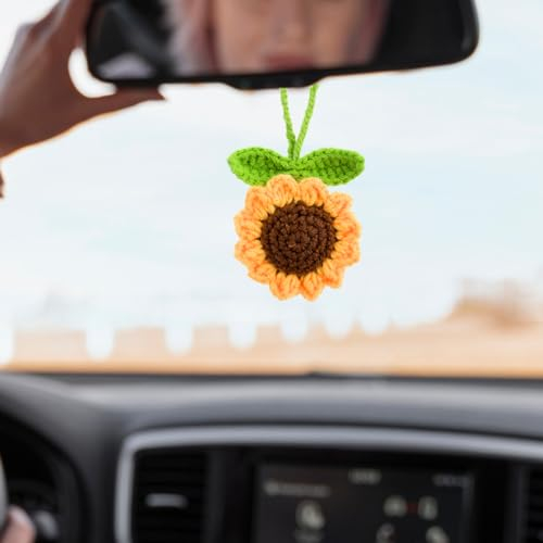Girasole fatto a mano Specchio retrovisore per auto Accessori Appesi Ornamenti Carino Donne Decorazioni Interni Auto Automotive Interni Regali Estetici