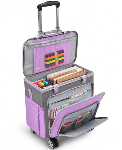 FINESUN Rolling Teacher Bag with Detachable Dolly Multifunctional Briefcase Wheeled Bag for Work,Teaching,Office,Craft Rolling Tote (Purple)