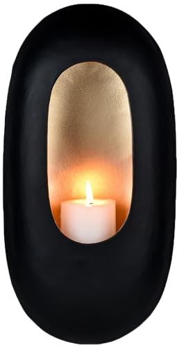 Marrakech Bougeoir mural scandinave en métal noir et doré 31 cm - Décoration murale vintage Valpa comme décoration de printemps dans le salon - Photophore moderne pour bougies chauffe-plat comme