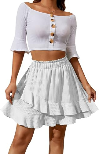 Btofellin Gonna Donna Estiva Volant a-Line Gonna Casual Plissettata con a Vita Alta Corta Skirt Mini Gonna da Spiaggia