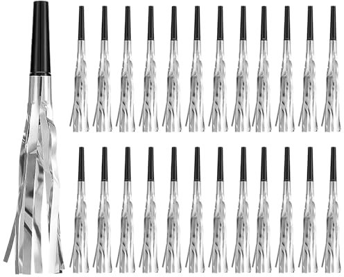 IHLOOTD 24 PCS Gold Tröten Kinder, Krachmacher,Party Tröte,Lustige Spielzeuge für Neujahr,Weihnachten,Kindergeburtstag Party (Silber)