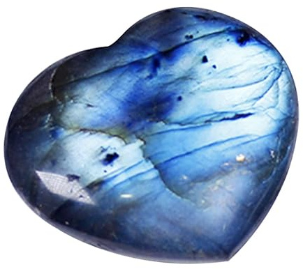 Kuehssn Pierre de cœur en labradorite – Pierre de poche polie en minéral naturel en forme de cœur | Pierre de palme pour l'équilibre naturel du corps, décoration d'intérieur artisanale