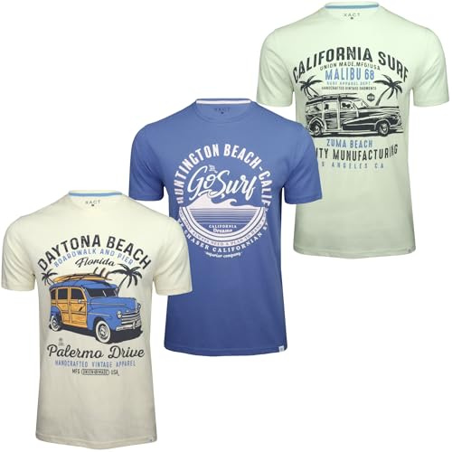 Xact T Shirt Homme Lot de 3 – 100% Coton, Manches Courtes, Col Rond, Coupe Classique, T-Shirts Homme Été Respirants
