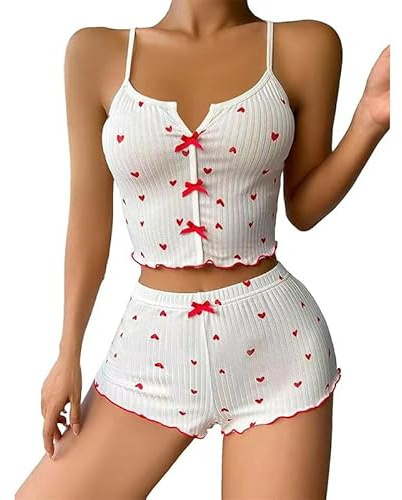 GIVTULIP Due Pezzi Completo Elegante Pigiama Corto Pigiami Sexy Biancheria da Notte Senza Maniche Camisole Pantaloncini Estivo Indumenti Notte Pizzo Canotta con Spalline Scollo V Completo Negligee