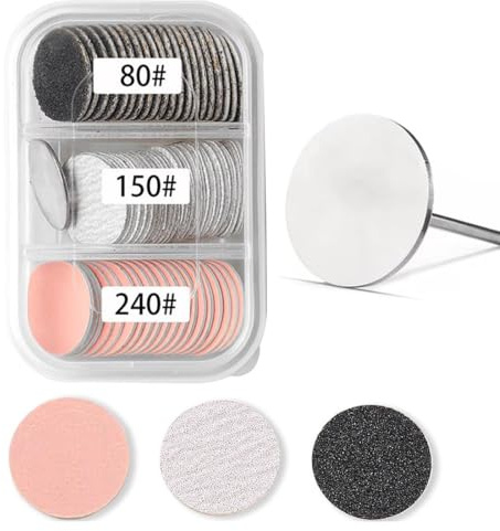 WeddHuis Juego de 60 discos de lijado para pedicura y uñas de repuesto para fresas de uñas, puntas para accesorios de pedicura y callos eléctricos con caja de almacenamiento-80#150#240#