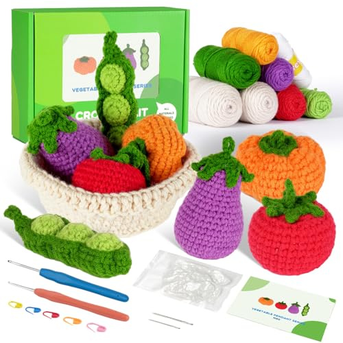 Elegauit Bamboo Basket and Vegetables Crochet Kit with Ergonomic Hooks, Premium Yarn, Storage Organizer Case - Complete Starter Set for Beginner to Advanced Crafters