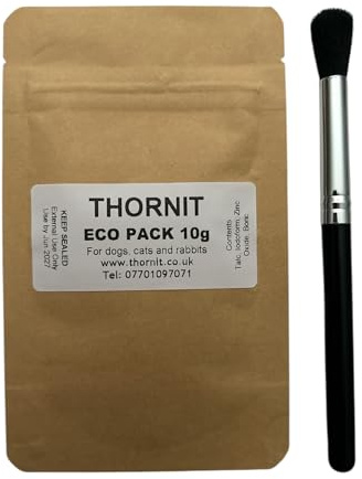 THORNIT Ear Mite Powder-10g TRIAL SIZE Re-sealable POUCH with Easy Application Brush - Dogs, Cats & Rabbits. Sore, itchy, yeasty Ears, Paws & skin. The original & Genuine 100 year old proven formula!