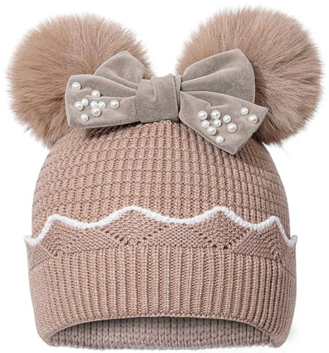 SECRET AROMA Cappello Invernale per Bambine con Doppio Pompon, Caldo Berretto con Fiocco per Neonati e Bambini, Berretto da Sci per 1-6 Anni