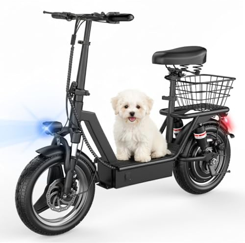 1000W Peak Motor Electric Scooter for Adults, 35 Miles of Range Scooter with Seat, 25 MPH Top Speed, 48V 13Ah Battery, Dual Suspension, Foldable E Scooter with Rear Basket for Cargo, Commuting