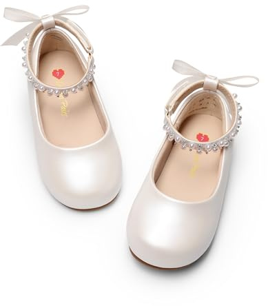 DREAM PAIRS Girls Pearl Ballet Flats | Cushioned Arch Support, Bendable Outsole Natural Steps, Soft Insole All-Day, Roomy Toe Growing Feet