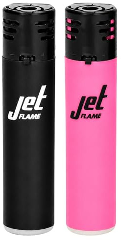 OBD 2x Jet Flame Gas Lighter Refillable Windproof Durable for BBQ Candles Fireplaces Camping Hiking & Outdoor Use Reusable Assorted Colours Pocket Lighter with Flint Ignition
