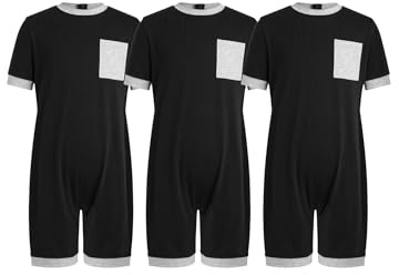 Xnihocha 3 st unisex pojkar overall anti-klänning sparkbyxor för funktionshindrade patienter hälsopyjamas av bomull med dragkedja på baksidan 110–170, svart, 170