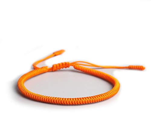 EXINOX Bracciale Spirituale Tibetano : Uomo Donna : Bracciale Fatto a Mano : Nodo Tradizionale Buddista (Arancione)